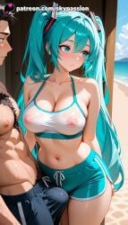1boy 1girls 2025 2girls abs ai_assisted ai_generated anime aqua_hair artist_name beach big_penis blush breast breasts breasts breasts bulge bust chest cock covered_nipples day dick erect_nipples erection erection_under_clothes excessive_pubic_hair explicit exposed_nipples female_pubic_hair hard_nipples hatsune_miku hi_res high_quality high_resolution highres long_hair male_pubic_hair male_swimwear male_underwear multiple_girls navel nipple nipples nipples_outside ocean outdoors patreon patreon_username penis pubic_hair sand see-through shorts skypassion stable_diffusion straight sweat twintails uncensored_nipples very_long_hair vocaloid watermark wet