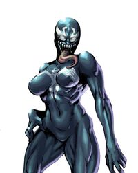 1girls abs alien big_breasts breasts chou_denji_mayuge female female_only large_breasts long_tongue marvel marvel_comics muscles muscular nude saliva sharp_teeth she-venom slime spider-man_(series) standing symbiote teeth thick thick_thighs thighs tongue tongue_out venom venom_(marvel) white_background