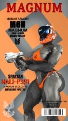 big_ass big_breasts bikini bodysuit_under_clothes breasts female halo_(game) halo_(series) holding_object holding_weapon human magazine_cover pompilus_sfm_twitter(artist) skin_tight solo_female spartan_(halo) techsuit