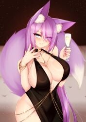 1girls big_breast big_breasts black_dress blue_eyes dirtykuro evening_dress female female_only foxykuro hair_covering_eye hair_covering_one_eye hair_over_eye hair_over_one_eye huge_breast huge_breasts kuro_(foxykuro) large_breast large_breasts long_hair_female long_purple_hair purple_hair purple_hair_female