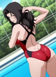 1girls ai_generated ass ass_cleavage ass_crack ass_focus big_ass big_breasts black_hair breasts butt_crack completely_nude feet female female_only from_behind kurenai_yuhi legs_together lipstick long_hair looking_at_viewer looking_back looking_back_at_viewer makeup mature mature_female milf naruto naruto_(series) naruto_shippuden naughty naughty_face naughty_smile nude one-piece_swimsuit pinup pool poolside presenting presenting_ass presenting_hindquarters red_eyes seducing smile solo solo_focus swimming_pool swimsuit tight_swimsuit upper_body yuuhi_kurenai