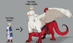 1futa ai_generated balls big_balls big_breasts big_penis blonde_hair delicious_in_dungeon dragon_penis dungeon_meshi falin_touden falin_touden_(chimera) feathered_wings feathers futa_only futaalover futanari genitals gigantic_balls gigantic_penis gigantic_testicles huge_cock intersex large_balls large_breasts large_testicles midriff orgasm penis red_scales red_tail short_hair slit_pupils spiked_penis standing taur underboob unusual_penis veiny_balls veiny_penis veiny_testicles white_feathers yellow_eyes