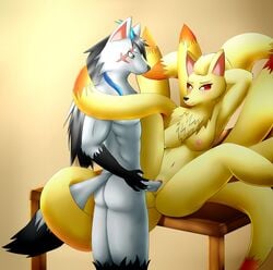 anthro anthro_on_anthro black_fur blush breasts canine duo female fur hair haku_hyogaki hakuhyogaki male male_penetrating mammal multi_tail ninetales nintendo nude penetration penis pokémon_(species) pokemon pussy sex smile straight vaginal_penetration video_games