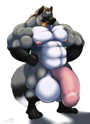 anthro balls big_balls canine cigar eyewear flaccid glasses huge_balls humanoid_penis hyper hyper_balls hyper_penis male male_only mammal musclegut muscular muscular_male nude pecs penis siriusdog solo standing