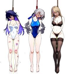 3girls accepting_fate arms_behind_back asphyxiation bad_end ball_gag black_lingerie black_lingerie_panties blue_one-piece_swimsuit blue_swimsuit blush bondage bronya_rand choking choysakanto clenched_teeth competition_swimsuit crying cyanosis death defeated depressing dying earrings execution execution_(group) extreme_content eyes_rolled_up final_moments_together full-face_blush full_face_blush gallows hanged hanging highleg_one-piece_swimsuit honkai:_star_rail honkai_(series) imminent_death incontinence just_no lace-trimmed_bra lace-trimmed_legwear lace-trimmed_panties lace-trimmed_thighhighs lace_trim leotard ms_paint multicolored_hair multiple_girls noose o_ring_gag one-piece_swimsuit open_mouth_gag peeing peeing_self perfect_body perfect_legs plug_gag public_execution red_face red_faced ring_gag rope rope_around_neck seele_(honkai:_star_rail) self_upload serval_landau sexy_punishment snuff spaghetti_strap stockings strangling strangulation struggling swimsuit tape_gag taped_mouth tearing_up tears tears_of_pain thigh_gap tongue_out transparent_background urinating urinating_female urination urine_stream wetting_self white_leotard wtf_is_this