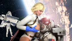 2boys 3d areolae astronaut blonde_hair breasts dc dc_comics female injustice_2 looking_at_partner nipples power_girl shittyhorsey space