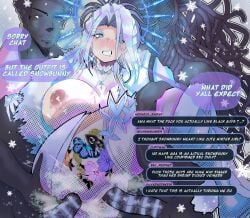 amalee big_penis blue_eyes cleavage coat cuckold cum dark-skinned_male dreadlocks grandarcch interracial jewelry large_breasts lipstick_on_penis monarch_(amalee) nipples qos raceplay snowbunny streamer virtual_youtuber white_hair winter