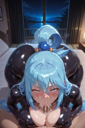 ai_generated aqua_(konosuba) blue_eyes blue_hair curvy curvy_figure curvy_female curvy_body curvy_hips curvy_thighs feet hair_ornament blushing blushing_female fit_male male male/female female female_focus looking_at_viewer latex latex_clothing latex_suit latex_bodysuit latex_fetish titjob titfuck dick_between_boobs sucking_penis sucking sucking_dick cum cum_inside cum_in_mouth cum_overflow cum_on_breasts cum_on_face