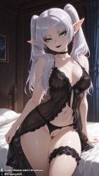 ai_generated dreamyan_ai highres breasts uncensored hi_res high_resolution high_quality thick_thighs thighs thick_ass 1girls curvy curvy_female curvy_body twintails silver_hair white_hair green_eyes goth goth_girl gothic black_lips black_lipstick eyeliner makeup lingerie underwear babydoll medium_breasts small_breasts elf elf_ears elf_female pointy_ears frieren frieren_beyond_journey's_end sousou_no_frieren solo solo_focus solo_female female female_only female_focus nipples nipples_visible_through_clothing panties panties_aside pussy pussy_juice seductive seductive_smile seductive_look seductive_pose seductive_mouth seductive_eyes looking_at_viewer smile smiling