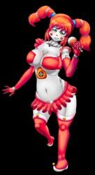 1girls 2d baby_(fnafsl) black_background blush breasts circus_baby circus_baby_(fnaf) clown clown_girl clown_nose clown_shoes eyes female female_only five_nights_at_freddy's five_nights_at_freddy's:_sister_location fnaf gloves green_eyes hair large_breasts legs microphone orange_hair red_cheeks red_gloves red_skirt robot robot_girl sister_location skirt smile smiling solo solo_female thighs white_body white_skin