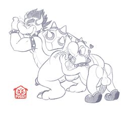 2boys anilingus anus ass balls bowser full_body gay greyscale hand_on_head heart male male_only mario_(series) monochrome multiple_boys nintendo penis simple_background size_difference smile standing tail tattoo testicles thatpuggy yaoi yoshi