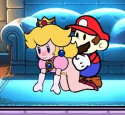 1boy 1girls all_fours ambiguous_penetration blonde-haired_female blonde_female blonde_hair blonde_hair_female brown_hair cap crown drybonex female female_penetrated female_penetrated_by_male fucked_from_behind gloved gloves hat light-skin light-skinned light-skinned_female light-skinned_male light_skin male male/female male_penetrating male_penetrating_female mario mario_(series) mario_bros moustache nintendo on_all_fours paper_mario paper_mario_(character) paper_peach penetrated penetrating penetration penetration_from_behind pink_clothing princess princess_peach royalty super_mario_bros. tagme video
