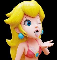 1girls 3d bikini bikini_top black_background blonde_hair blue_eyes cum cum_in_mouth cum_on_body cum_on_closed_eye cum_on_face cum_on_figure cum_on_figurine cum_on_upper_body female female_only figure figurine long_hair mario_(series) nintendo orcfuta pink_bikini princess_peach semen_on_figurine simple_background sof solo swimsuit