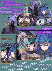 black_hair black_male blue_hair comic_page dark-skinned_male dialogue dreadlocks grandarcch hololive ouro_kronii shiori_novella stream_chat streamer virtual_youtuber vtuber white_hair