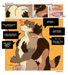 absurd_res anal anal_penetration anthro ardo_(tadaoardo) bilingual blush bodily_fluids brown_body brown_fur canid canine canis comic cum cum_inside dialogue domestic_dog duo ejaculation encouragement english_text erection fur genital_fluids genitals german_shepherd grope groping_chest herding_dog hi_res humanoid humanoid_genitalia humanoid_penis male male/male mammal moan muscular nipples nude one_page_comic onomatopoeia orgasm overweight pastoral_dog penetration penis power_bottom procyonid pubes raccoon service_top sniffing sound_effects spanish_text spencer_(diegoalexsurge) submissive submissive_male tadaoardo tan_body tan_fur text throbbing throbbing_penis yellow_sclera