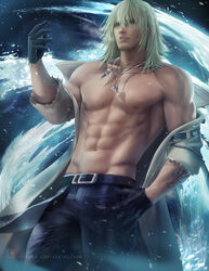 1boy final_fantasy final_fantasy_xiii male male_focus male_only sakimichan shirtless snow_villiers solo