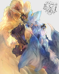 2019 anthro anus blush capcom claws dragon elder_dragon female fur hi_res horn ktgr_de kulve_taroth lunastra monster_hunter monster_hunter_world nude pussy text video_games wings yellow_eyes 片桐マヤ