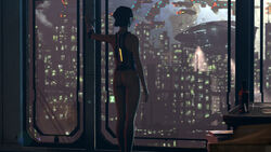 1girls 3d ass bottle casual clothing dark-skinned_female dark_skin dead_space dead_space_2 dead_space_3 ea electronic_arts ellie_langford female female_only futuristic human looking_through_window partially_clothed science_fiction scifi shittyhorsey skinny skyscraper solo solo_female whiskey window