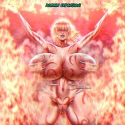 hdoom doom doom_(series) arch-vile_(doom) a.white large_breasts huge_breasts jujutsu_kaisen_reference domain_expansion massive_breasts thick_thighs thick_ass thicc thicc_thighs child_bearing_hips giant_ass naked flames fire female_only female_focus tattoo tattoos giant_breasts