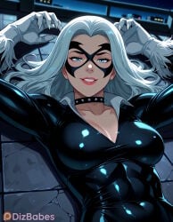 1girl 1girls ai_generated arms_up black_bodysuit black_cat_(marvel) black_cat_(spider-man:_the_animated_series) blue_eyes bodysuit choker dizbabes felicia_hardy female_only gloves lipstick long_hair looking_at_viewer lying makeup marvel marvel_comics mask night on_back outdoors parted_lips rooftop smile solo_female spider-man:_the_animated_series spider-man_(series) spiked_collar stable_diffusion superheroine white_gloves white_hair