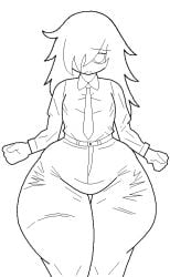 1girls big_ass big_thighs bottom_heavy clothing female female_only kuroki_tomoko long_hair looking_at_viewer messy_hair office_lady shortstack sketch small_breasts standing thick_thighs thighs traced watashi_ga_motenai_no_wa_dou_kangaetemo_omaera_ga_warui! white_background wide_hips