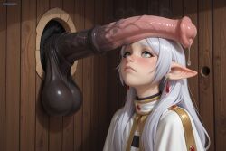 ai_generated beastiality equine equine_genitalia equine_penis frieren glory_hole glory_wall gloryhole nervous penis_worship sousou_no_frieren syngornai