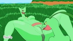 animated anthro anus bodily_fluids breath casual_loser cliff cunnilingus day digital_media_(artwork) duo female flipaclip_(artwork) game_freak generation_3_pokemon genitals grass green_body grovyle head_leaf lying male male/female nintendo nipples open_mouth oral plant pokemon pokemon_(species) red_tongue saliva scalie sceptile sea sex shaded spread_legs spreading tall_grass tongue vaginal vulva water watermark yellow_eyes