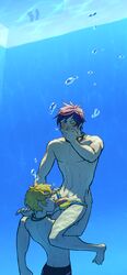 2boys abs blush fellatio free! hazuki_nagisa male_only muscles nagisa_hazuki nipples oral penis ryuugazaki_rei swimming_pool underwater yaoi yellow_hair