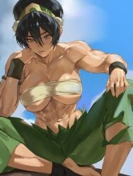 1girls abs athletic athletic_female avatar_the_last_airbender bare_shoulders belly belly_button big_boobs big_breasts black_hair black_hair_female blind blind_female boobs breasts clothed clothed_female clothing collarbone enargeia enargeia5525 female female_focus female_only fit fit_female full_body hourglass_figure large_boobs large_breasts light-skinned_female light_skin midriff muscles muscular muscular_female nickelodeon nicktoons short_hair solo solo_female solo_focus stomach the_legend_of_aang tied_hair toned toned_female toph_bei_fong voluptuous voluptuous_female