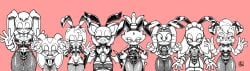 2023 2d 2d_(artwork) 2d_artwork 6+girls 8girls amy_rose anthro anthro_female anthro_only arms_spread bdsm bdsm_outfit beak big_ears blaze_the_cat blush blush_lines blushed_face blushing blushing_at_viewer blushing_female breasts breasts_focus bunny bunny_costume bunny_ears bunny_girl bunny_suit bunnygirl bunnysuit cat_ears cat_girl cat_humanoid catgirl choose_your_own_adventure cream_the_rabbit cub daughter female female_cub female_only fishnet fishnet_clothing fishnet_legwear fishnet_stockings fishnets flat_chest flat_chested floppy_ears fur furry furry_female furry_only gloved_hands gloves larger_female latex mammal milf mobian mobian_(species) mobian_bat mobian_cat mobian_echidna mobian_hedgehog mobian_rabbit mother mother_(lore) mother_and_child mother_and_child_(lore) mother_and_daughter mother_and_daughter_(lore) multiple_females multiple_girls older_female older_female_and_younger_female parent parent_and_child parent_and_daughter pink_background rabbit rabbit_ears rabbit_girl rabbit_humanoid rouge_the_bat sally_acorn sega size_difference skimpy skimpy_clothes skimpy_costume skimpy_outfit smaller_female sonic_(series) sonic_the_hedgehog_(series) tengaikemono tikal_the_echidna url vanilla_the_rabbit watermark wave_the_swallow young young_anthro young_female younger_female