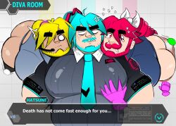 2026 3boys akita_nero annoyed annoyed_expression ass bara bara_ass fat_ass fredrick7298 genderswap genderswap_(ftm) grabbing grabbing_breast hatsune_mikuo ted_kasane underwear_pull vocaloid