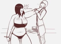 doom_captain 1girls 1boy size_difference height_difference taller_female tall_female taller_woman black_hair black_hair_female bald bald_male female female_focus larger_female big_breasts chokehold bigger_female smaller_male shorter_male light_skin light-skinned_female light-skinned_male thick_thighs thighs