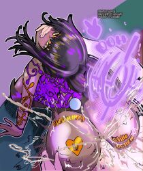 bleached queen_of_hearts tattoo karin_(blue_archive) karin_(bunny)_(blue_archive) dark-skinned_female pale-skinned_male interracial ass halo cum heart bunny_girl blue_archive grandarcch