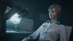 1boy 1girl 1girls 1male 3d 3d_(artwork) balls ballsack bitting_lip blender blender_(software) blender_cycles blonde blonde_female blonde_hair blonde_hair_female blue_eyes bluelight capcom cock dark-skinned_male female female_focus huge_cock huge_penis large_cock large_penis male medium_hair monster monster_hunter monster_on_female mr_x penis resident_evil resident_evil_9:_requiem sherry_birkin short_hair testicles tyrant vein veins veiny veiny_penis
