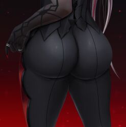 1girls 2024 2d 2d_(artwork) arlecchino_(genshin_impact) ass ass_focus black_hair bodysuit digital_media_(artwork) female female_focus female_only from_behind genshin_impact head_out_of_frame highres hoyoverse huge_ass long_hair low_ponytail mihoyo misherudraw multicolored_hair pants ponytail red_hair skin_tight sole_female soles tight_clothing tight_fit tight_pants very_long_hair video_game_character white_hair