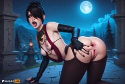 1girls ai_generated all_fours anus artist_name ass bioware black_gloves black_hair black_nails black_thighhighs breasts dragon_age dragon_age_2 dragon_age_inquisition elbow_gloves electronic_arts eyeshadow fingerless_gloves fingernails full_moon gaping garter_belt gloves hair_over_one_eye hi_res jewelry lipstick looking_at_viewer makeup moon morrigan_(dragon_age) nail_polish necklace night night_sky nipple_piercing nipples nose open_mouth outdoors piercing presenting pussy rule34lab short_hair sky small_breasts solo spread_anus spread_ass thighhighs tongue tongue_out uncensored witch yellow_eyes