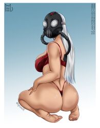 barefoot chaos_director_(fortnite) feet_soles fortnite gas_mask lingerie lingerie_only looking_at_viewer looking_back mask masked masked_female missing_finger soles tagme tyrana white_hair