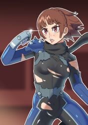 battle_damage bodysuit gjh_1 makoto_niijima persona persona_5 small_breasts torn_clothes