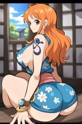 ai_generated ass big_ass female kimono large_breasts mullon nami novelai one_piece orange_hair wano_country