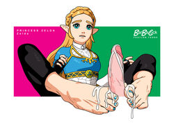 barbacock blonde_hair blue_eyes blue_nail_polish blue_nails blue_toenails breath_of_the_wild cum cum_between_toes cum_on_feet cum_on_toes feet female foot_fetish foot_focus footjob male nail_polish painted_nails penis princess_zelda the_legend_of_zelda toes zelda_(breath_of_the_wild)