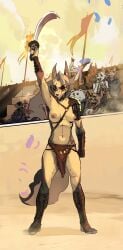 absurd_res anthro anthro_focus canid canine female gladiator gladiatrix group helluva_boss hi_res humanoid loona_(helluva_boss) mammal warrior white_body yumemi13