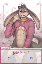 abs anthro balls bottomless clothed clothing dreiker foreskin half-erect hoodie lagomorph long_foreskin male male_only mammal meme mostly_nude nipples penis rabbit solo twitter_hoodie uncut unretracted_foreskin