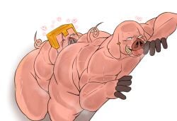 anthro ass balls bara eating_ass furry gay helmet male male_only mightyoceano minecraft muscles muscular nude penis pig piglin suina sus_(pig) sweat sweating