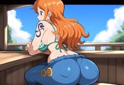 ai_generated ass back big_ass female large_breasts mullon nami novelai one_piece orange_hair sitting