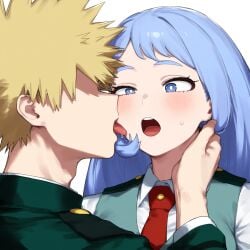 1boy 1boy1girl 1girl1boy 1girls ai_generated artist_name artist_request blonde_hair blonde_hair blonde_hair_male blonde_male blue_eyes blue_hair blue_hair_female dominant_male female katsuki_bakugou muscular muscular_male my_hero_academia nejire_hado red_eyes submissive_female tongue tongue_out u.a._school_uniform