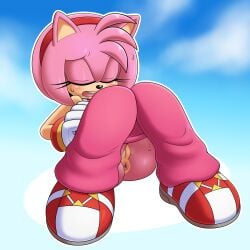 1:1 2024 absurd_res amy_rose anthro ass biped black_nose closed_eyes clothing digital_media_(artwork) eulipotyphlan eyelashes female footwear genitals hedgehog hi_res hyoumaru mammal pink_body pussy sega solo sonic_the_hedgehog_(series)