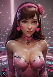 1girls ai_generated brown_eyes brown_hair brown_hair_female collar d.va female female_focus female_human hana_song headband headwear heart-shaped_earrings human_only korean_female latex looking_at_viewer looking_lovely looking_sexy lovely lovely_look oiled oily oily_skin overwatch overwatch_2 pornlandlord rose_petals shiny_skin young_female young_woman