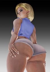 3d 3d_(artwork) android_18 bbl big_ass bimbo blonde_female blonde_hair blue_eyes booty_shorts cellulite dragon_ball_z fake_ass fat_ass female female_only hard_nipples honey_select hoop_earrings ihateasuka long_nails long_nipples looking_at_viewer makeup pale-skinned_female pale_skin pear_shaped pear_shaped_female simple_background studio_neo thick_thighs