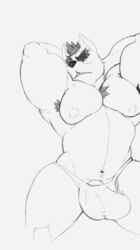 1boy abs animated black_and_white bulge butch_(cursedmarked) cursedmarked hands_behind_head humping male male_only muscular nipples solo solo_focus thong