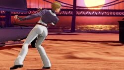 1girls ass beach big_ass blonde_hair bubble_butt classy clothed dat_ass earrings elegant fat_ass female from_behind gloves huge_ass king_(snk) king_of_fighters leather light-skinned_female light_skin long_sleeves looking_back outdoors outside pants round_butt sand sea seaside shoes short_hair standing suit thick thick_ass thick_thighs thighs tight_pants voluptuous voluptuous_female water wide_hips